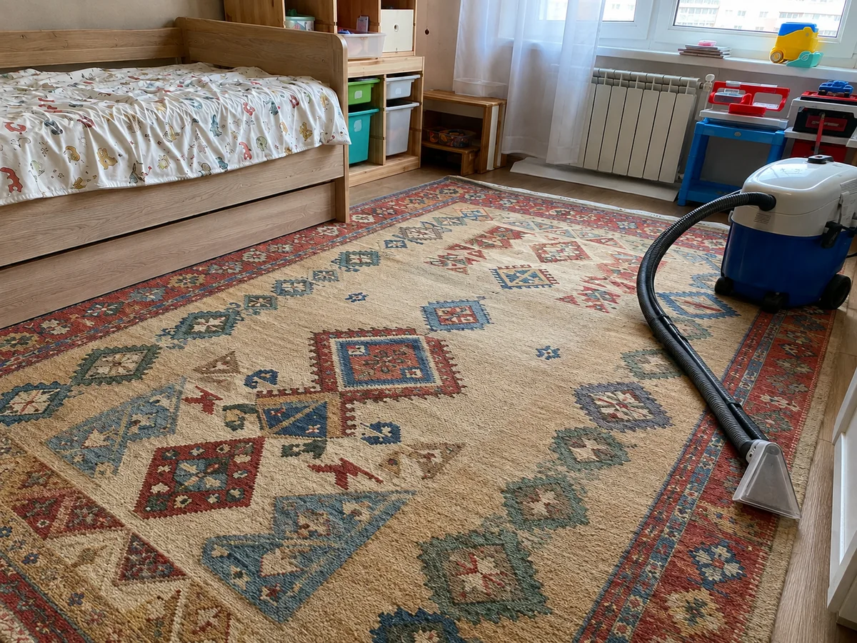 Детский ковёр, мелки и блёстки — после химчистки