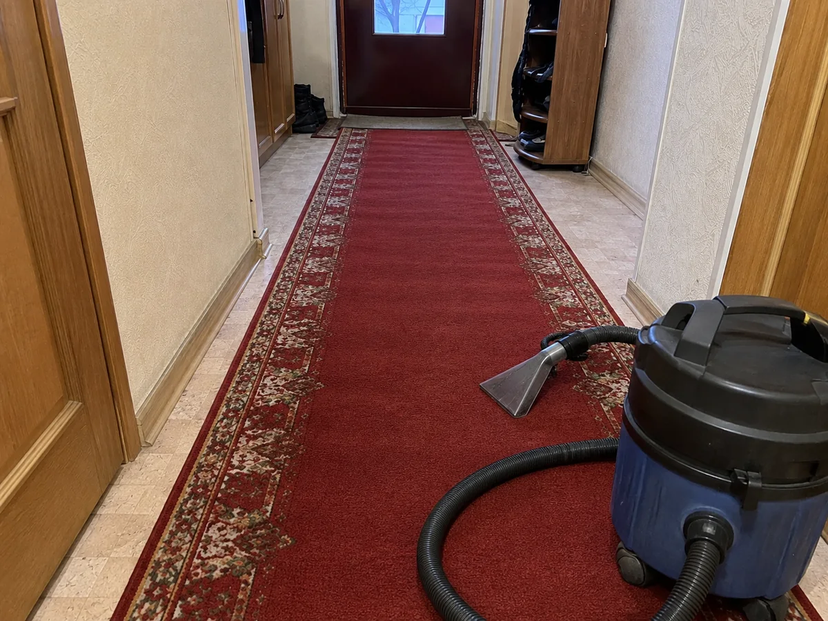 Ковровая дорожка в прихожей, грязь и соль — после химчистки