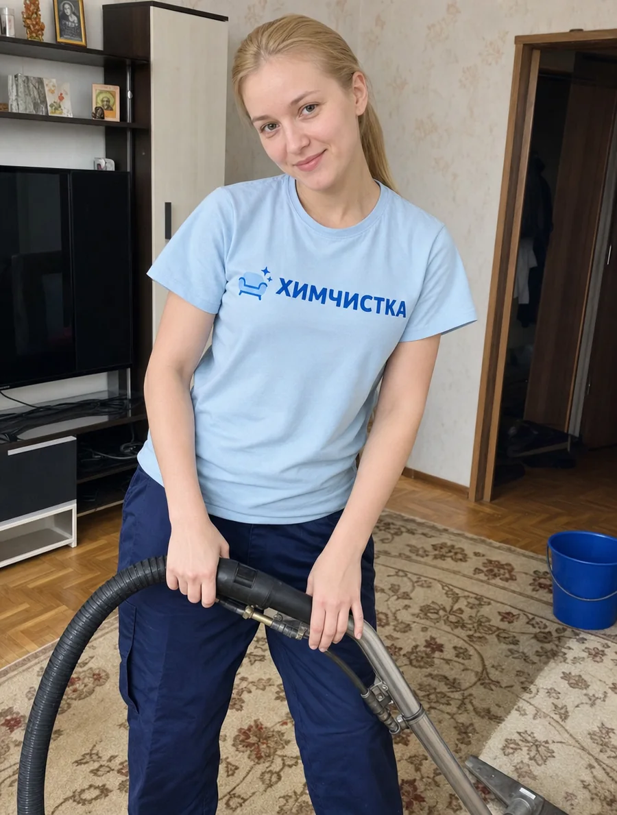 Чистка ковра моющим экстрактором на полу комнаты